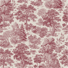 Papier peint photo Paysage patrons Contes forestiers rouge blanc rétro  © OlgaKorneeva