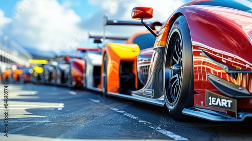 A row of sports racing cars on the racing circuit to start the race. photo