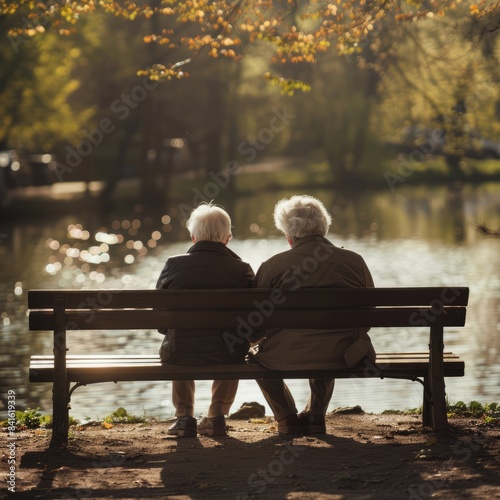 Two Elderly People Sitting on a Park Bench