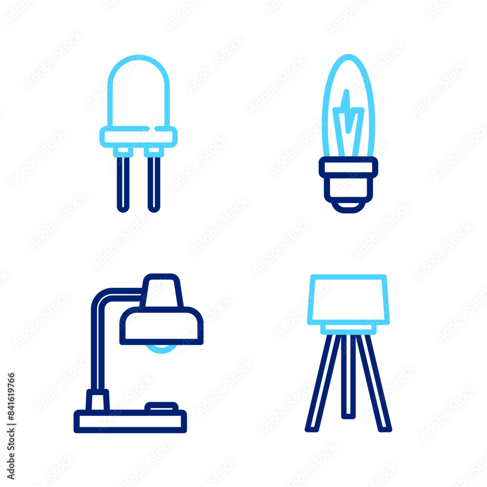 Set line Floor lamp, Table, Light bulb and emitting diode icon. Vector Set line Floor lamp, Table, Light bulb and emitting diode icon. Vector