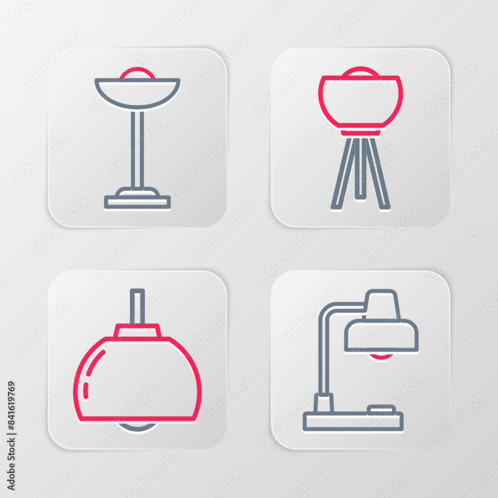 Set line Table lamp, Chandelier, Floor and icon. Vector Set line Table lamp, Chandelier, Floor and icon. Vector