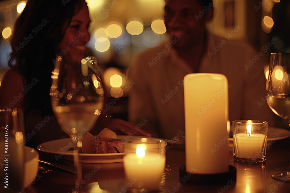 Couples enjoying romantic candlelit dinner at cozy restaurant