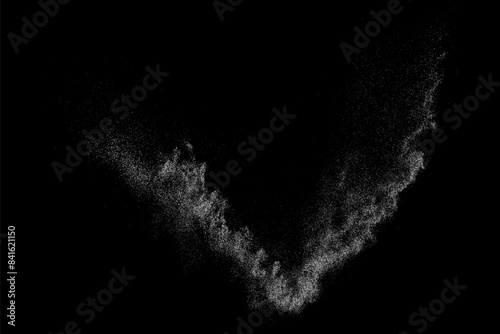 White grainy texture. Abstract dust overlay. Grain noise. White explosion on black background. Splash light realistic effect. Vector illustration, EPS 10. photo