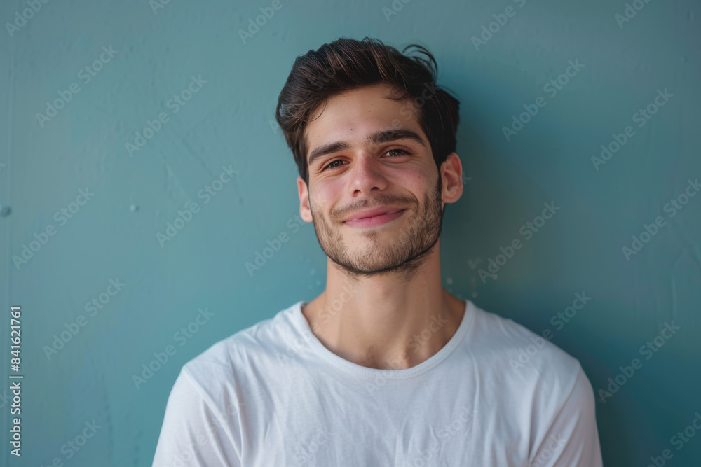 A close up portrait of a young man with a subtle smile A close up portrait of a young man with a subtle smile