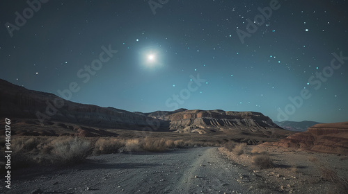 Breath-taking view of night sky over arid hills and mountains