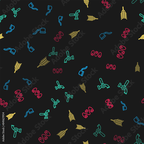 Set line Smoking pipe, Beer tap, Wheat and Pistachio nuts on seamless pattern. Vector