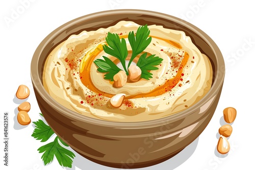 Top view of 32bit of Hummus in a vector cartoon style, isolate white background photo