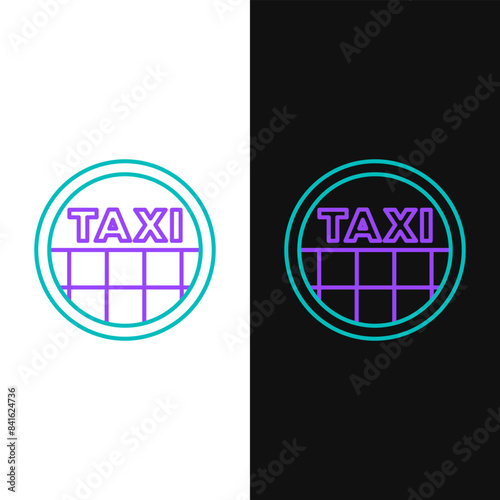 Line Taxi car roof icon isolated on white and black background. Colorful outline concept. Vector