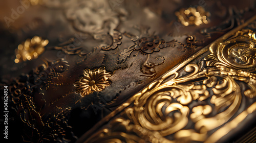 A gold leaf design on a brown surface © JuroStock