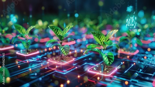 hydroponic systems with floating holographic displays of plant health photo