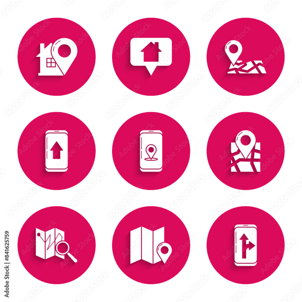 Set Infographic of city map navigation, Folded with location marker, and Map pointer house icon. Vector Set Infographic of city map navigation, Folded with location marker, and Map pointer house icon. Vector