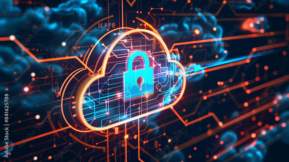 Digital Cloud Security with Futuristic Network Background

