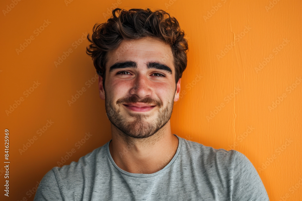 A close up portrait of a young man with a subtle smile A close up portrait of a young man with a subtle smile
