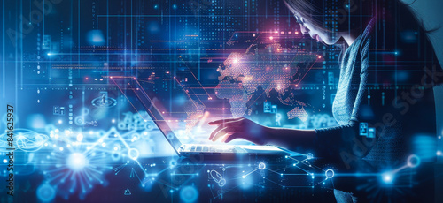 Software Developer Coding Cyber Security System: Digital Technology, Data Science, Cloud Computing, Global Internet Network