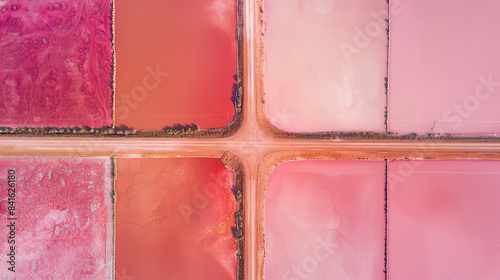 Aerial view of pink salt lake Hutt Lagoon with crossroad photo