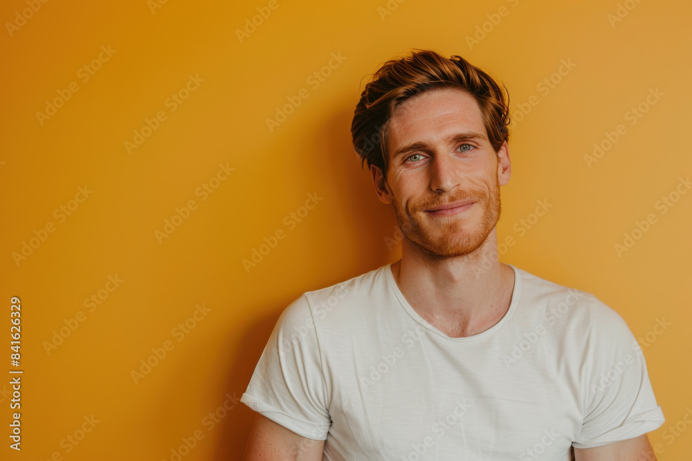 A close up portrait of a young man with a subtle smile A close up portrait of a young man with a subtle smile