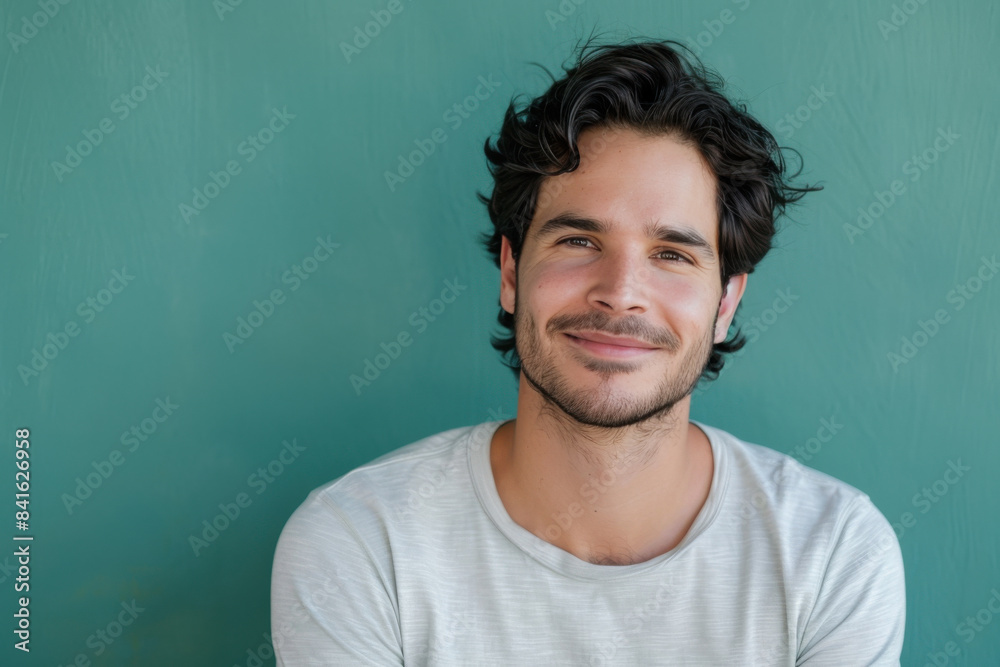 A close up portrait of a young man with a subtle smile A close up portrait of a young man with a subtle smile