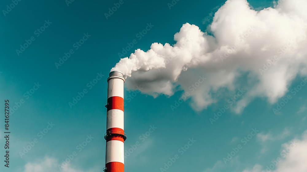 Factory smokestack, air pollution, blue sky background
Factory smokestack, air pollution, blue sky background