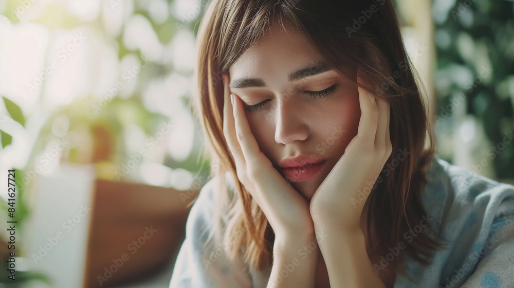 Young woman looking sad, pensive expression, indoor natural light
Young woman looking sad, pensive expression, indoor natural light