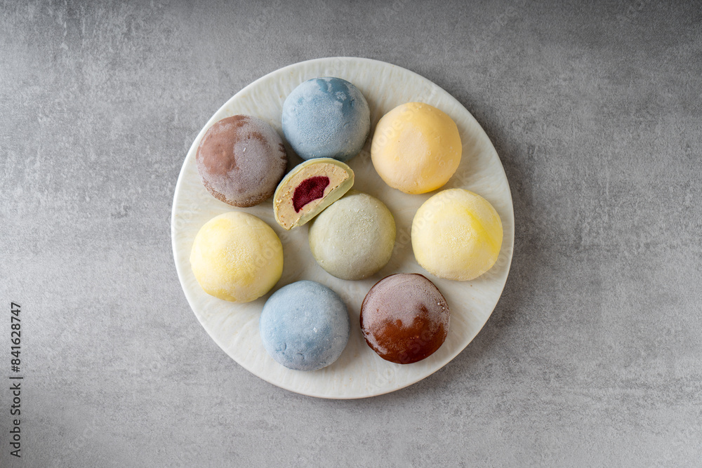 Mochi Traditional Japanese Rice Dessert Assortment on a Plate Mochi Traditional Japanese Rice Dessert Assortment on a Plate