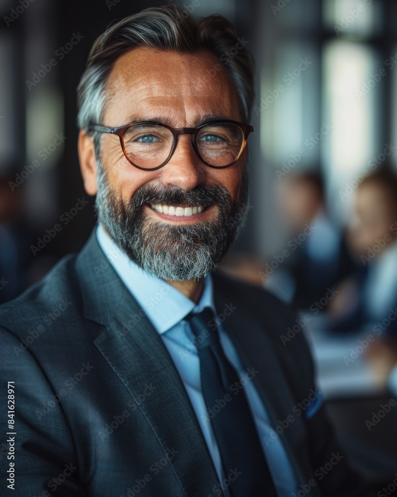 A man in a suit smiles while attending a business meeting A man in a suit smiles while attending a business meeting