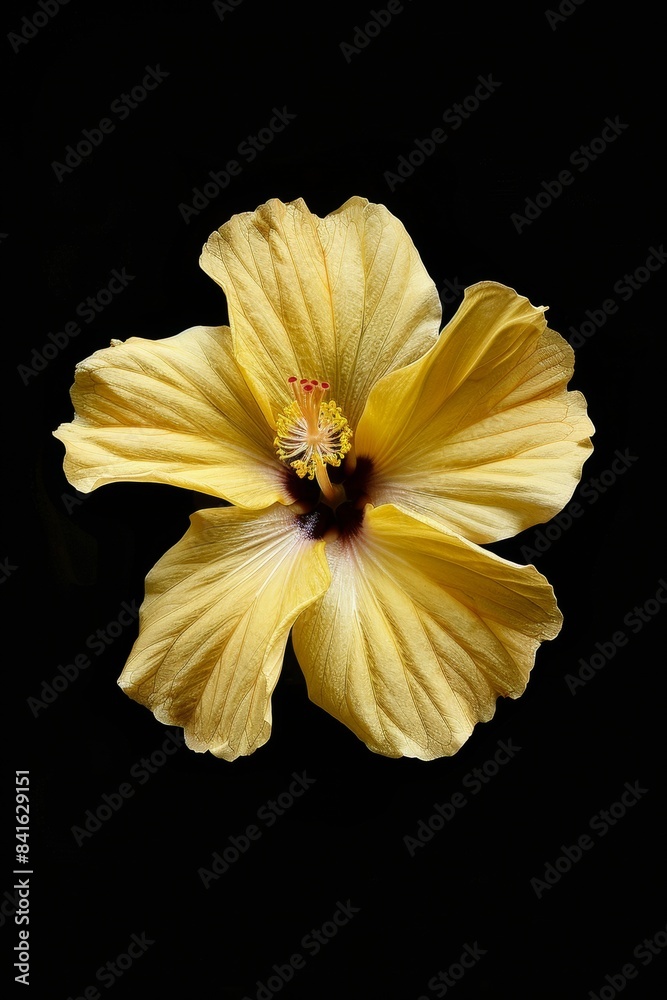 flower Photography, Hibiscus rosa-sinensis Yellow Submarine, full view object, copy space on top, Isolated on Black Background flower Photography, Hibiscus rosa-sinensis Yellow Submarine, full view object, copy space on top, Isolated on Black Background