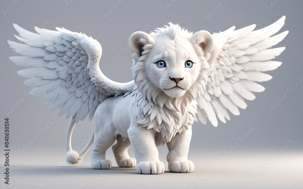 cute white male lion with angel's wings isolated white background cute white male lion with angel's wings isolated white background