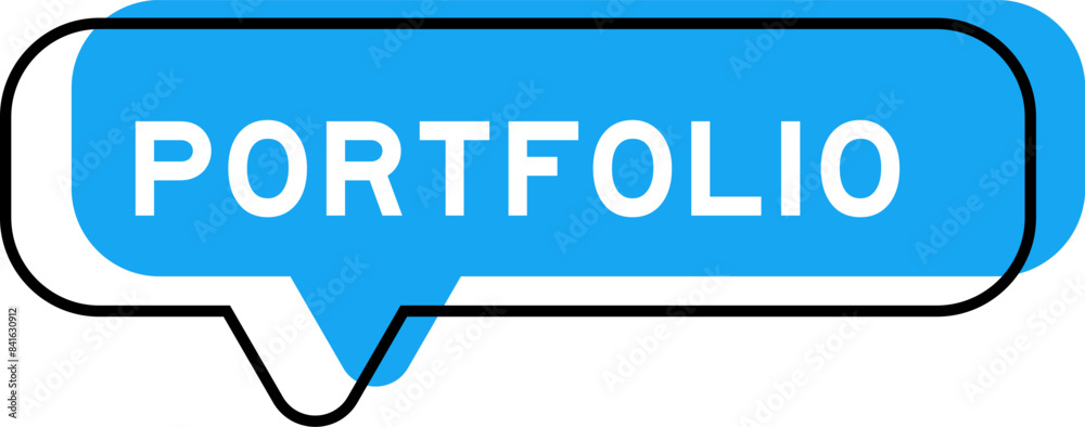 Speech banner and blue shade with word portfolio on white background Speech banner and blue shade with word portfolio on white background