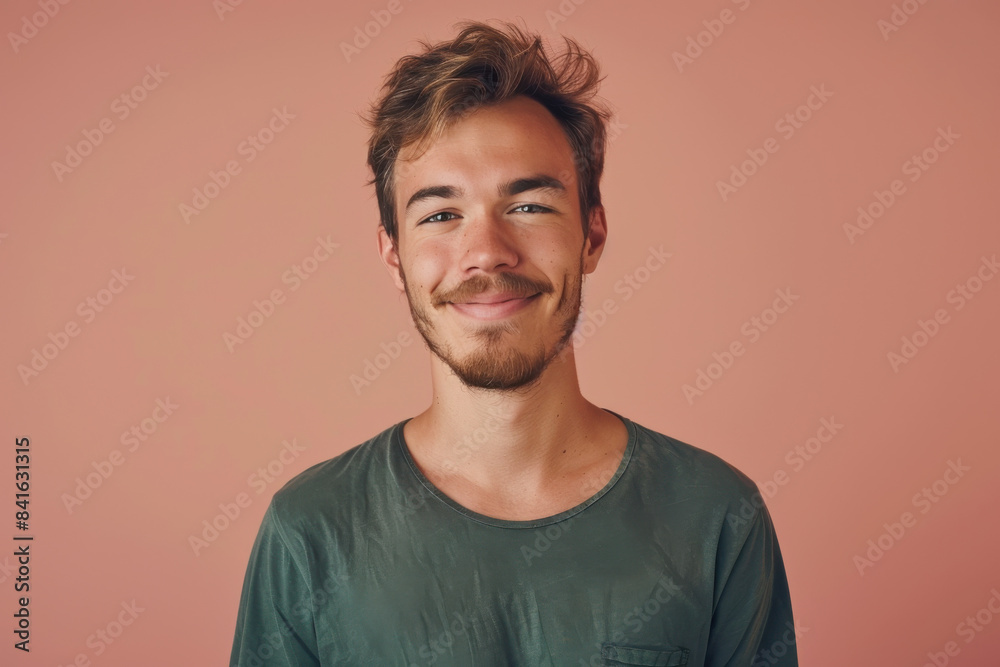 A close up portrait of a young man with a subtle smile A close up portrait of a young man with a subtle smile