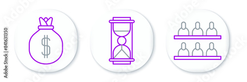 Set line Jurors, Money bag and Old hourglass with sand icon. Vector