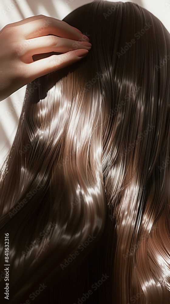 Naklejka premium Portrait of young beautiful woman with long glossy hair