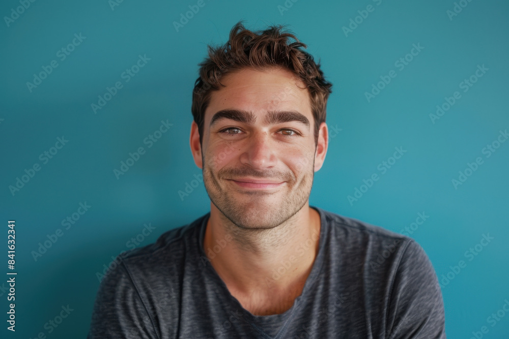 A close up portrait of a young man with a subtle smile A close up portrait of a young man with a subtle smile