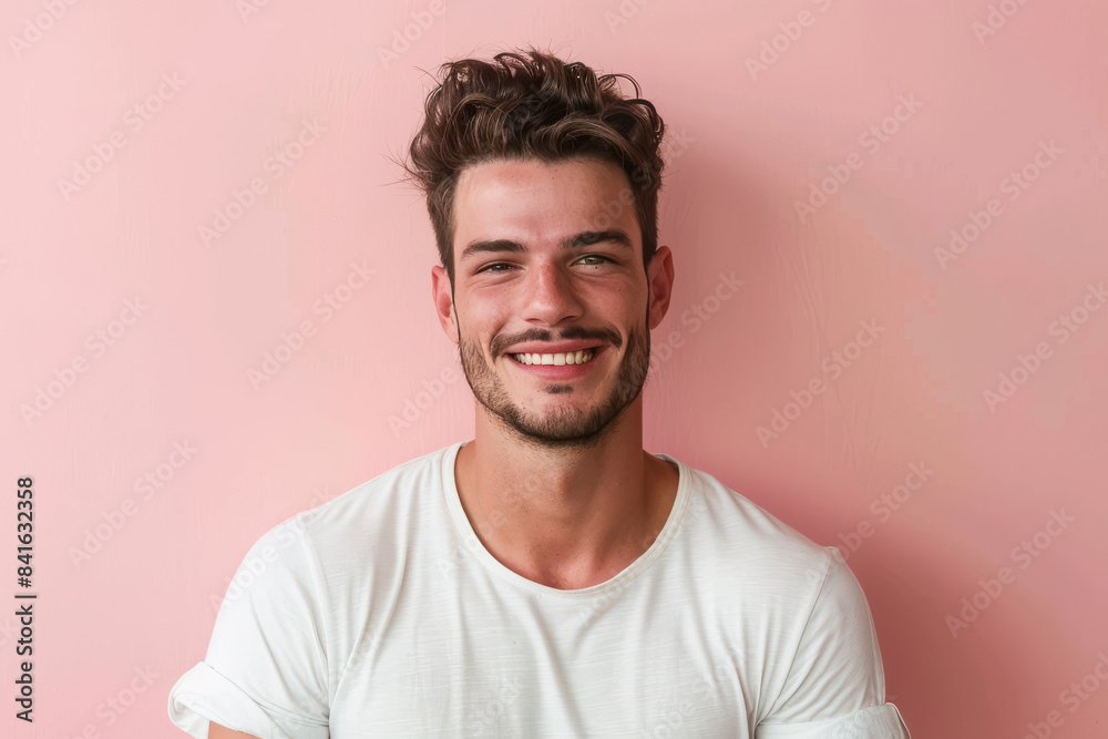 A close up portrait of a young man with a subtle smile A close up portrait of a young man with a subtle smile
