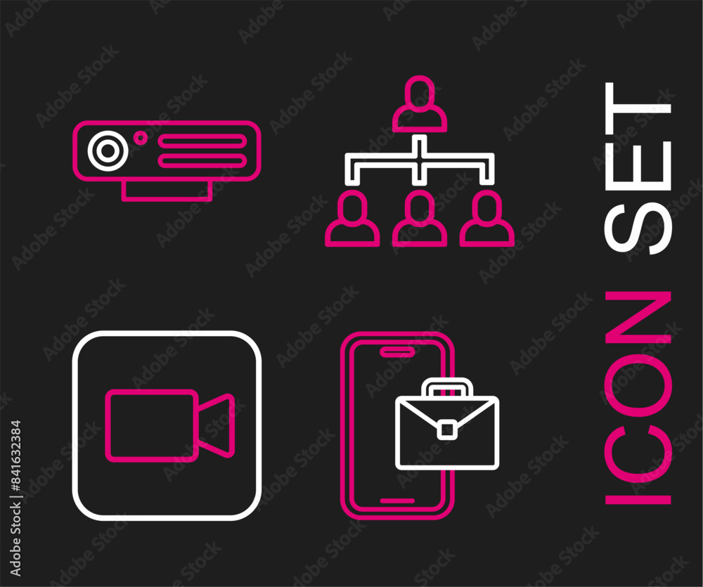 Set line Freelancer, Camera, Hierarchy organogram chart and Web camera icon. Vector Set line Freelancer, Camera, Hierarchy organogram chart and Web camera icon. Vector