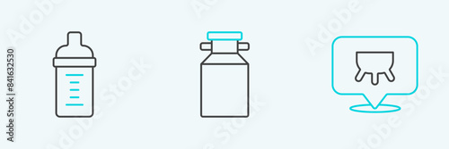 Set line Udder, Baby milk in a bottle and Can container for icon. Vector