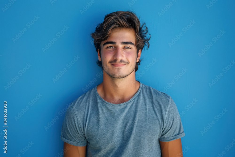 A close up portrait of a young man with a subtle smile A close up portrait of a young man with a subtle smile