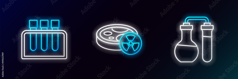 Set line Test tube, and with toxic liquid icon. Glowing neon. Vector Set line Test tube, and with toxic liquid icon. Glowing neon. Vector