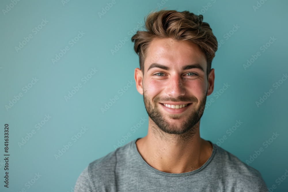 A close up portrait of a young man with a subtle smile A close up portrait of a young man with a subtle smile