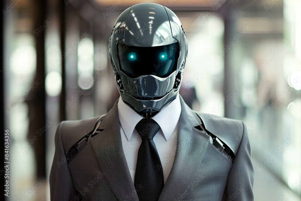 Ai-powered robot in a suit blending into modern corporate life Ai-powered robot in a suit blending into modern corporate life