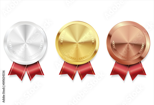 Gold silver and bronze medal set vector illustration 