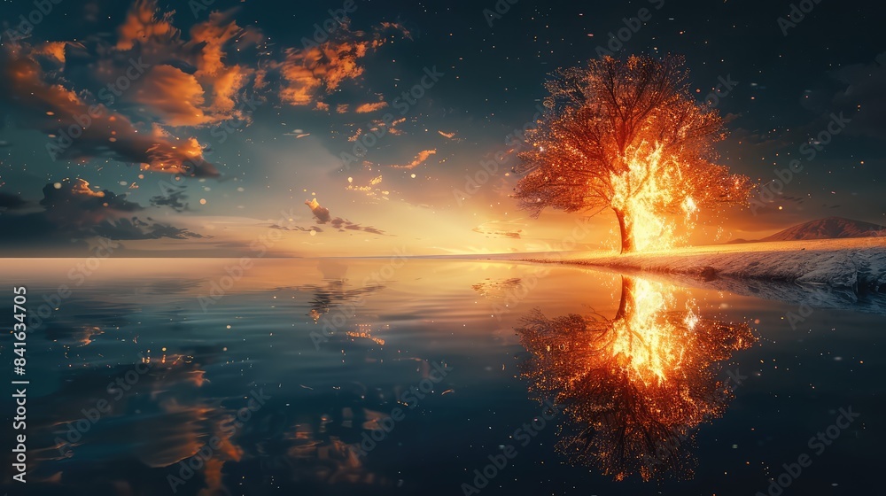 Obraz premium sunset over the river