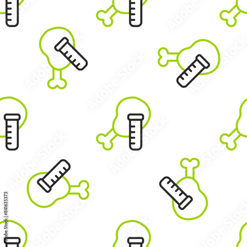 Line Genetically modified chicken icon isolated seamless pattern on white background. Syringe being injected to chicken. Vector