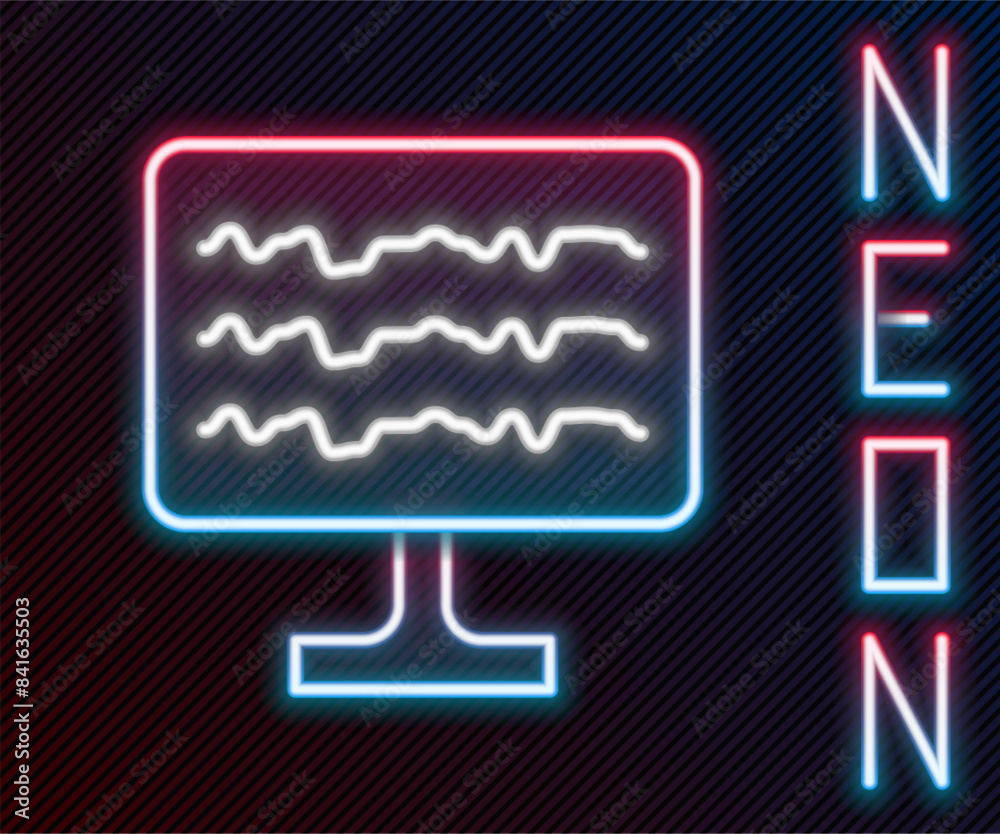 Glowing neon line Encephalogram icon isolated on black background. Electrical activity. Colorful outline concept. Vector Glowing neon line Encephalogram icon isolated on black background. Electrical activity. Colorful outline concept. Vector