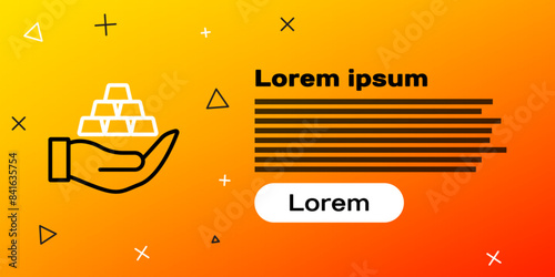 Line Gold bars in hand icon isolated on yellow background. Banking business concept. Colorful outline concept. Vector