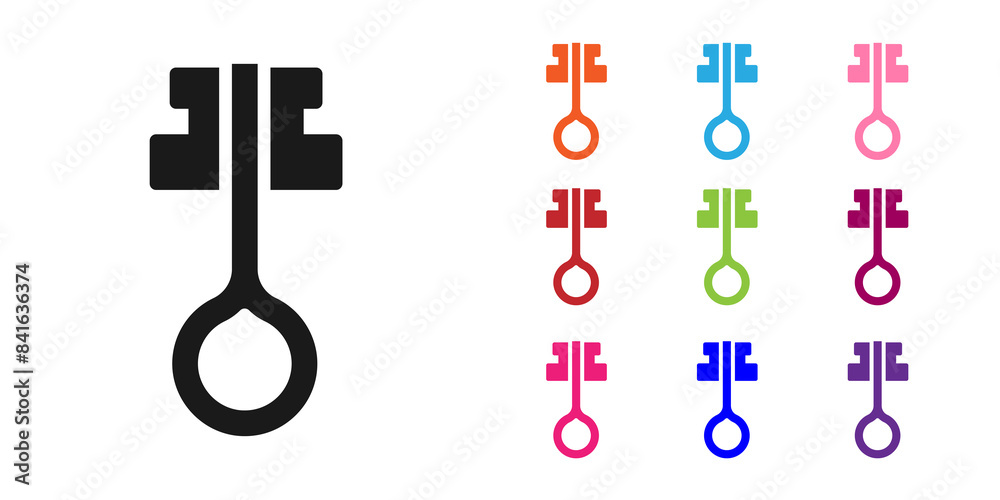 Black Old magic key icon isolated on white background. Set icons colorful. Vector