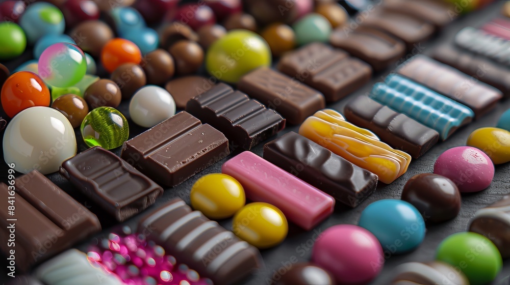 A variety of milk chocolate candies, jelly sugar gums, and liquorice allsortsa A variety of milk chocolate candies, jelly sugar gums, and liquorice allsortsa