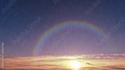 timelapse video of rain with cute rainbow and clouds - loop video