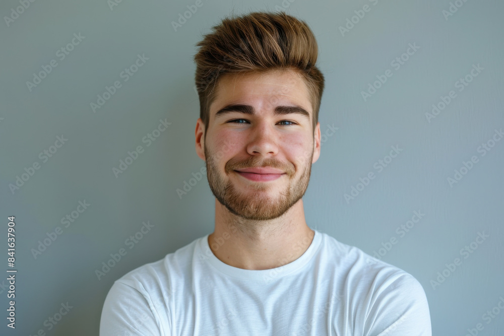 Obraz premium A close up portrait of a young man with a subtle smile