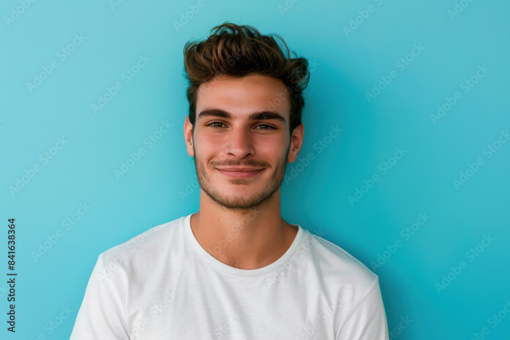 A close up portrait of a young man with a subtle smile A close up portrait of a young man with a subtle smile