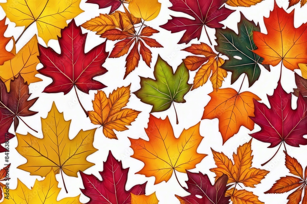 Colorful autumn maple leaves on a white background. Autumn background concept